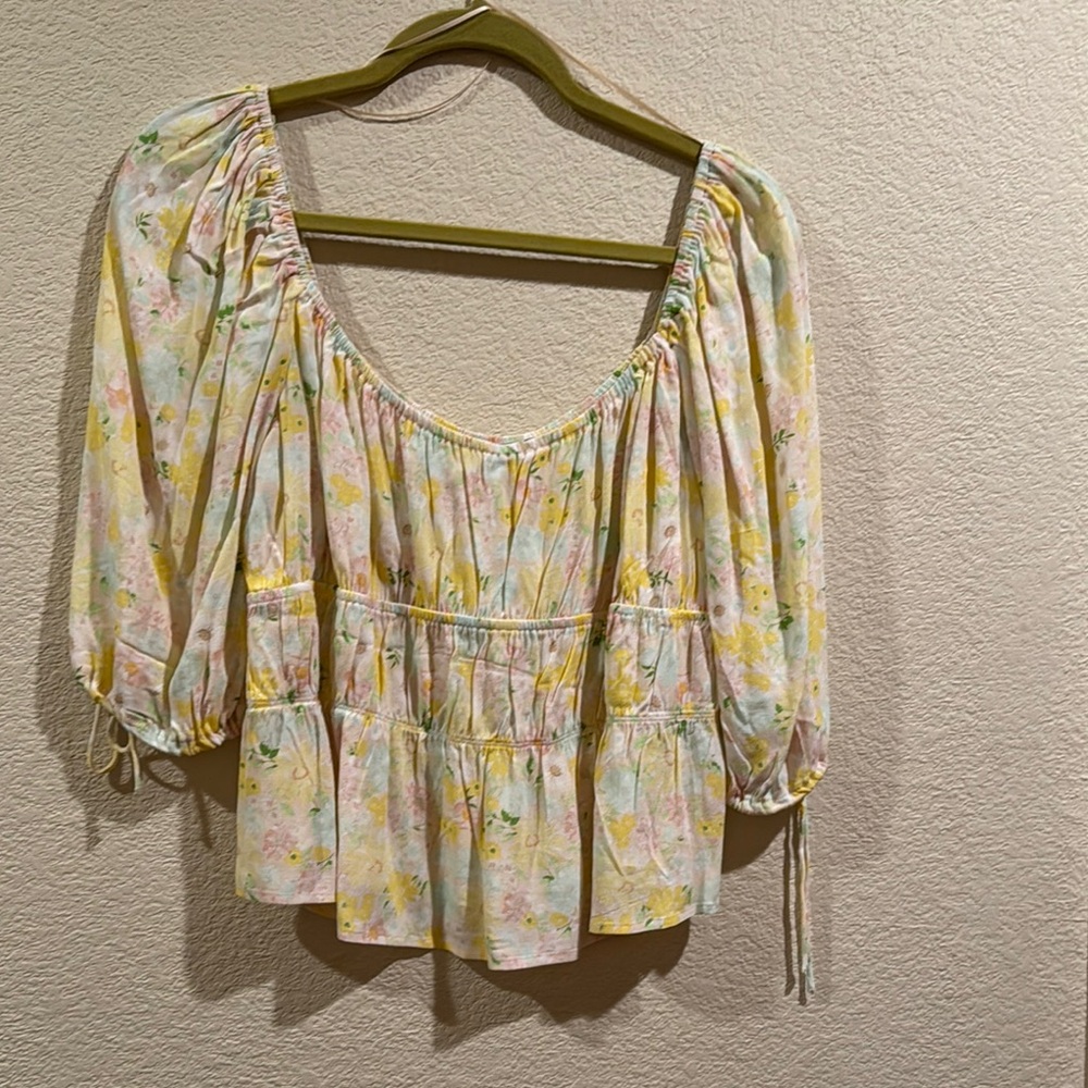Sophie Rue Cream and Yellow Puff Sleeve Blouse